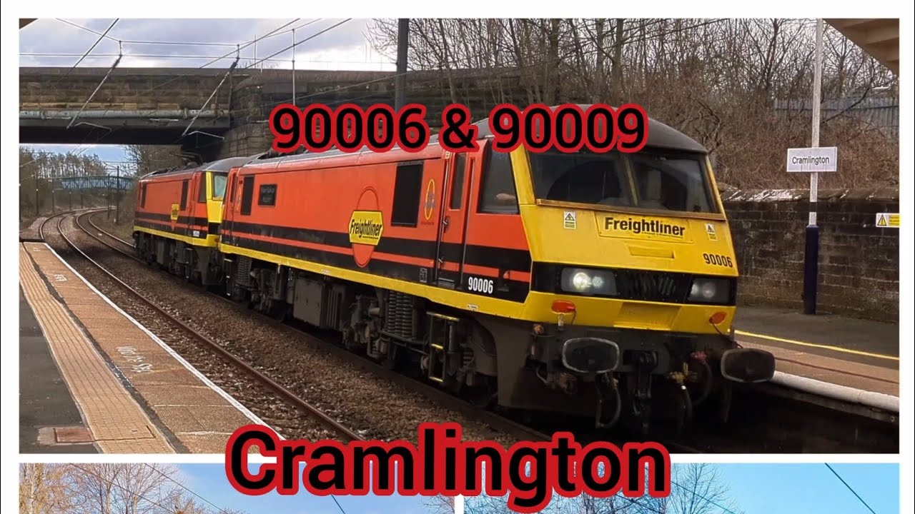 Cramlington Railway Station - featuring Freightliner Class 90s