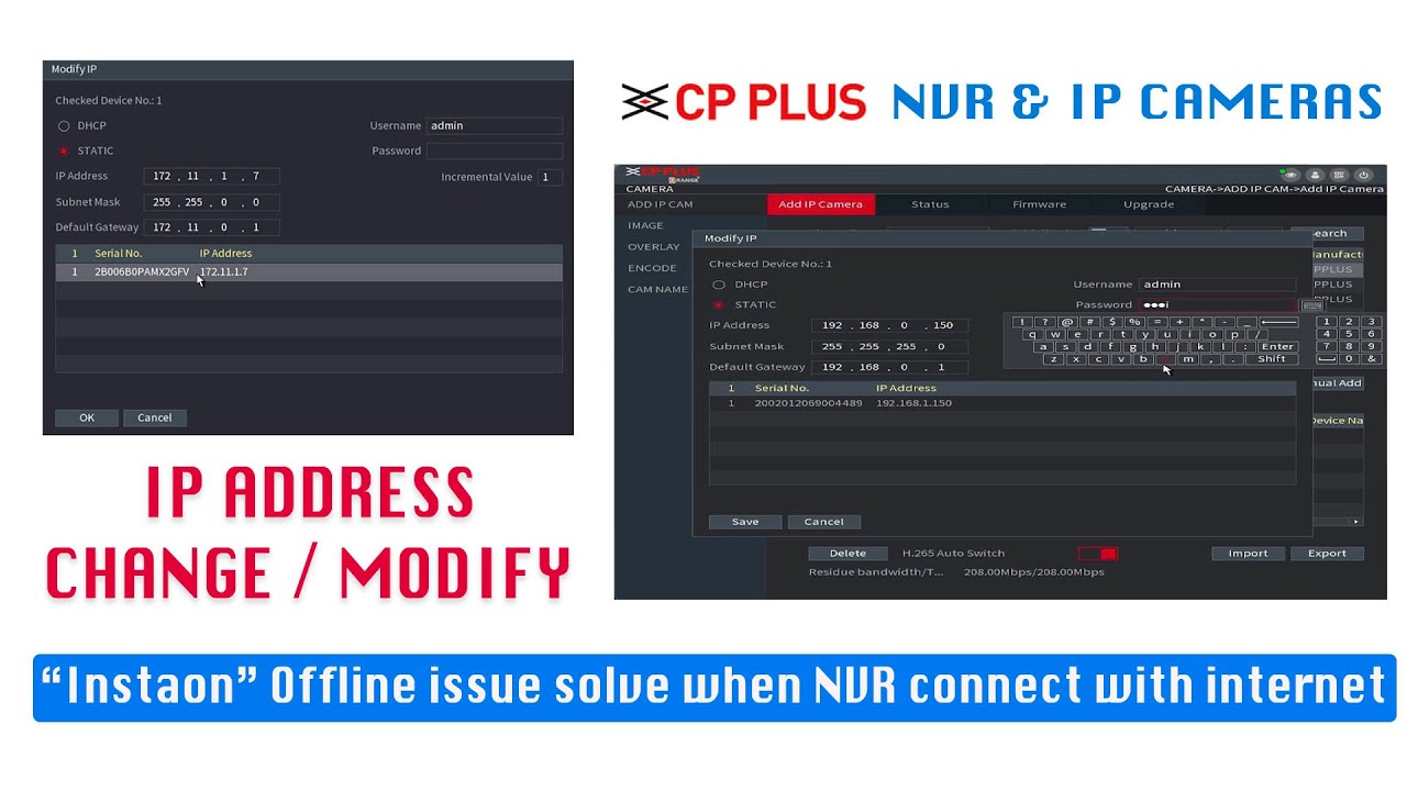 IP NVR CCTV camera System IP address modify / change setup, CPPLUS NVR & Camera IP Modify | Part 7