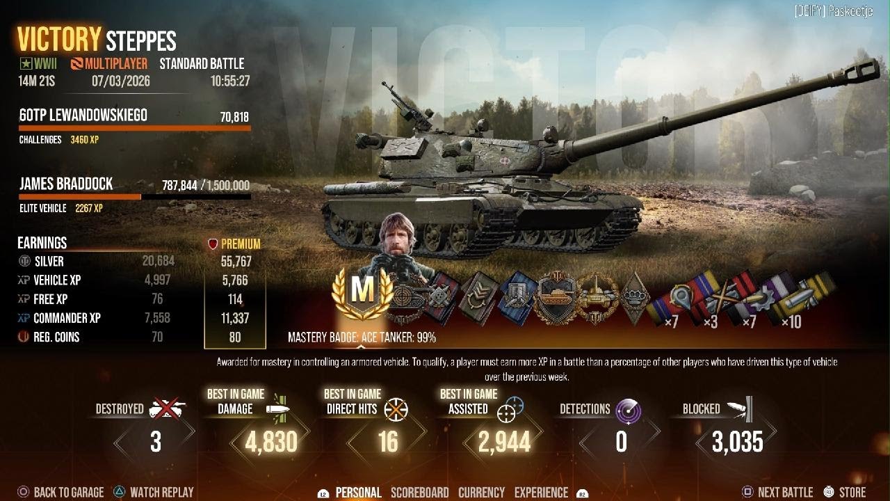 60TP, Ace Tanker (#356), 3 Kills, 7.8k damage combined (WOT Modern Armor - Battle Tier: X)