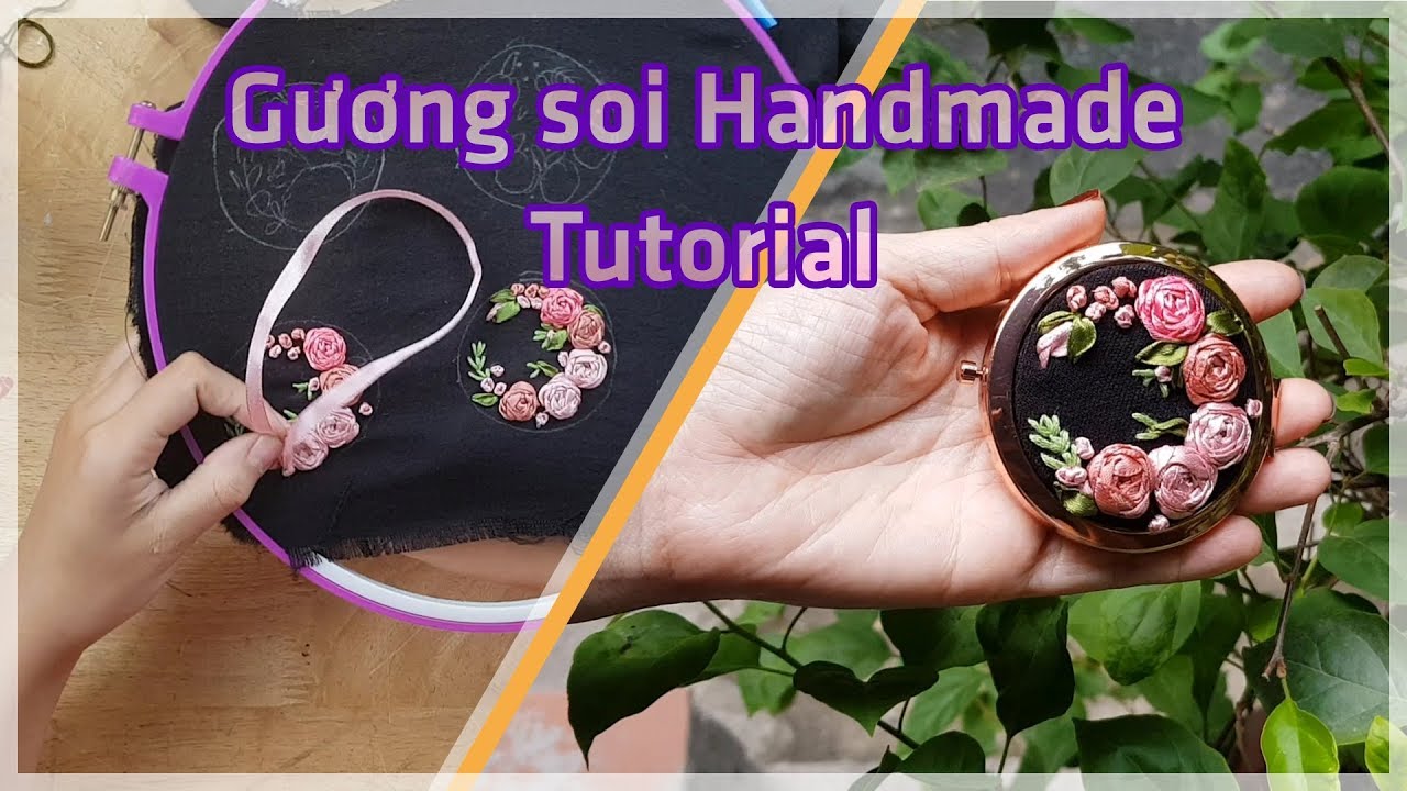 Thêu ruy băng gương soi handmade | Gương soi bỏ túi
