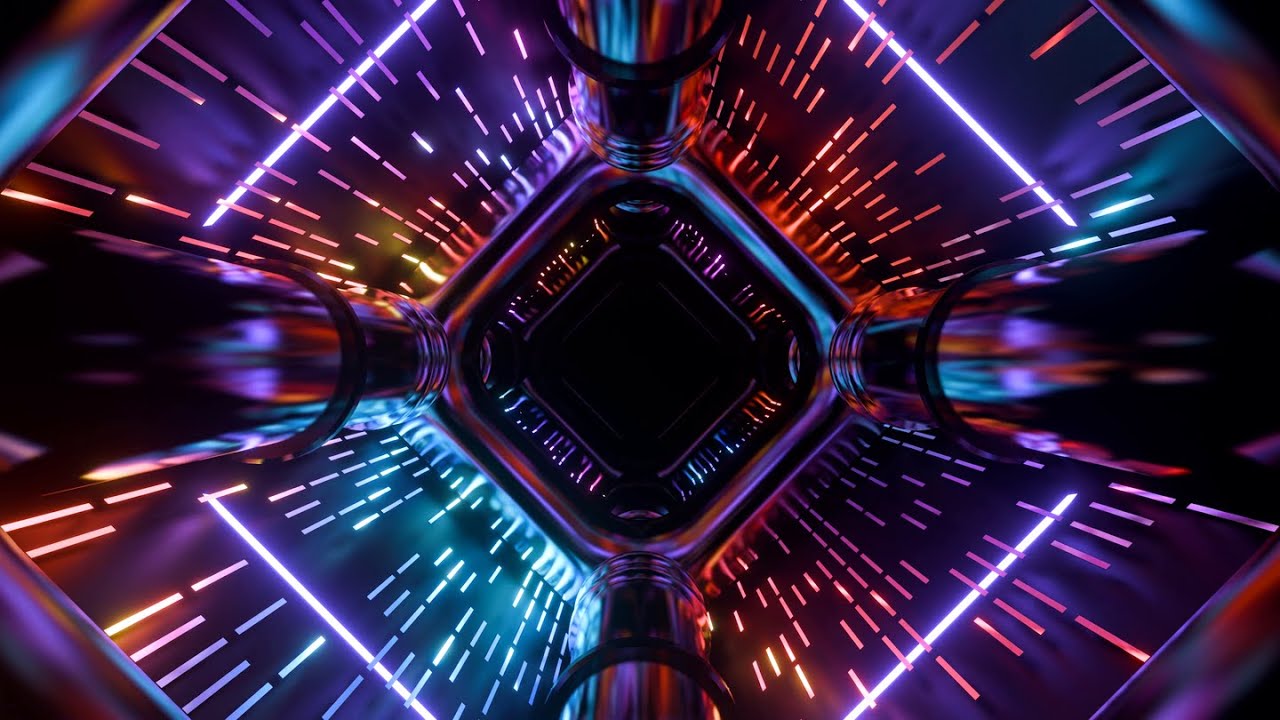 4K Abstract Square Blue & Red Metallic Color Neon Light Relaxing Background Video Screensaver