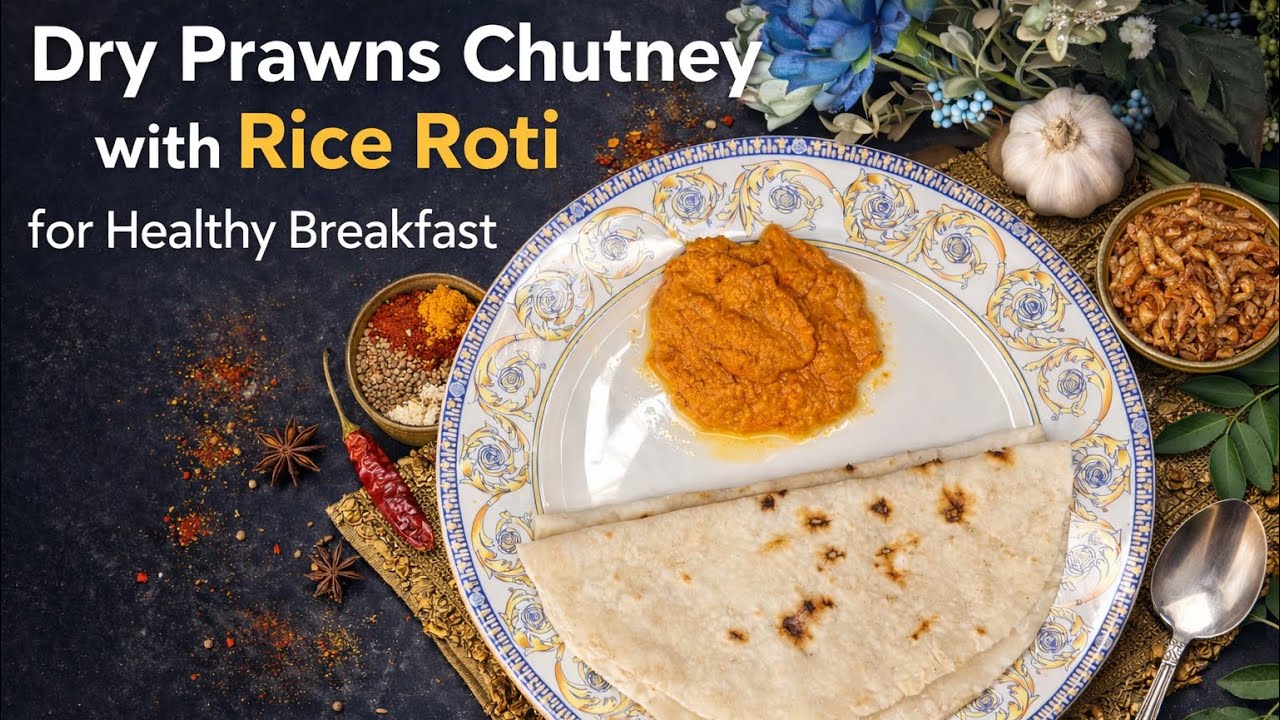 Dry Prawns Chutney with Rice Flour Roti | Healthy High-Protein Breakfast Recipe | Village Style