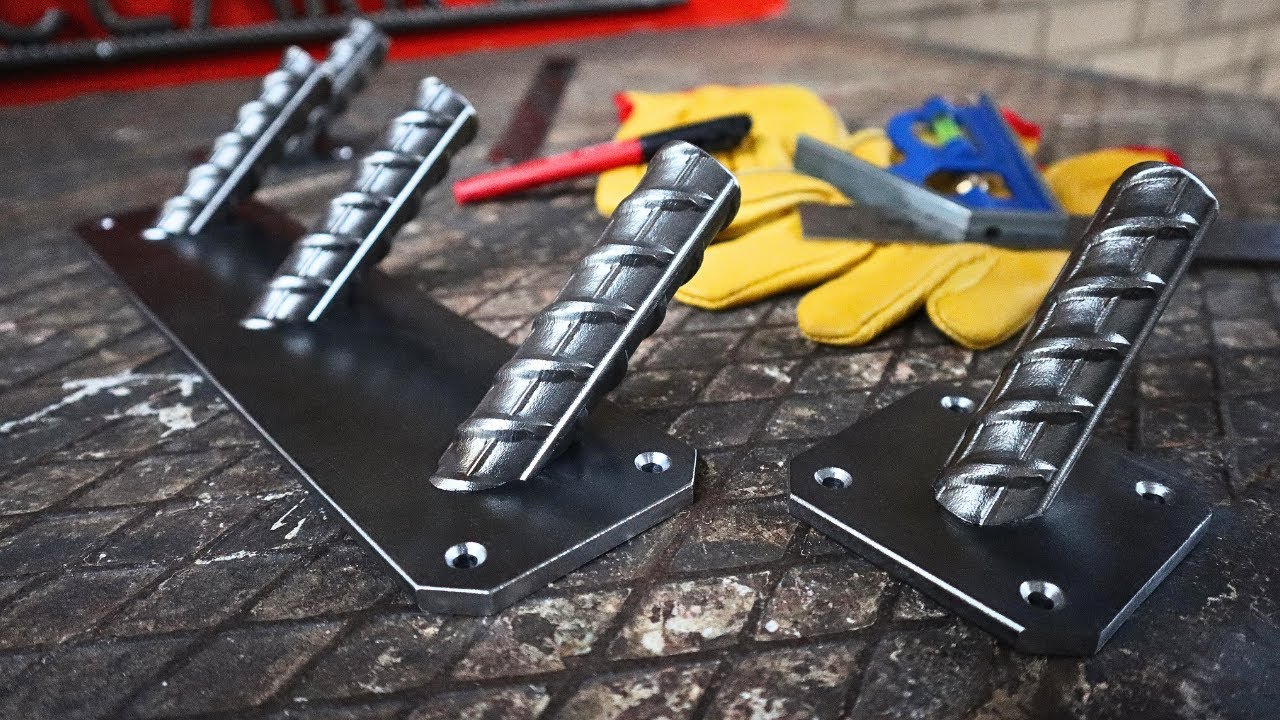 Heavy Duty Wall Mount Coat Hooks, Industrial Style - Welding Project using Rebar.