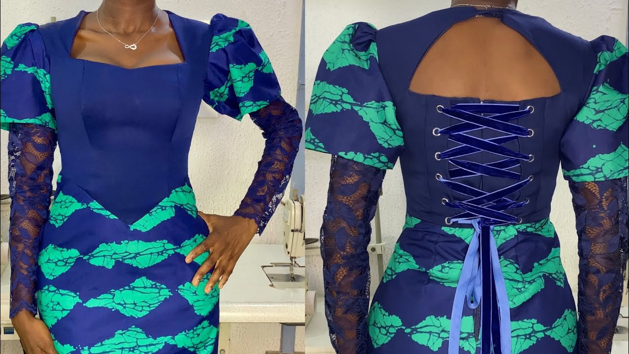 How to Cut and Sew a Queen Anne Bustier Dress with Basque Waistline and Corset Loops/ Open Back