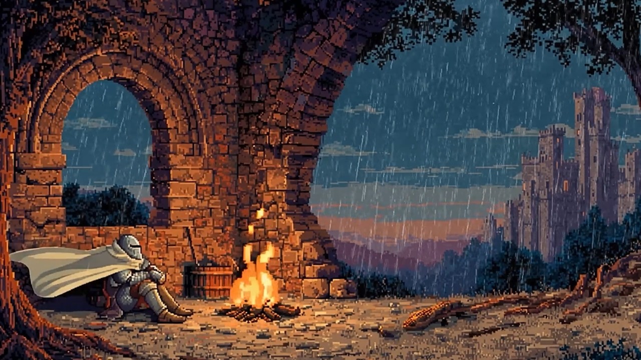 Calm Seclusion at the Bonfire 💤 Listen to the Rain  | Relaxing Music for Deep Sleep &  Work