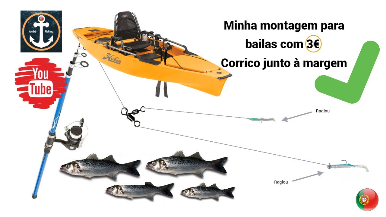 Como pescar bailas/robalo com 3€! Montagem pesca kayak corrico
