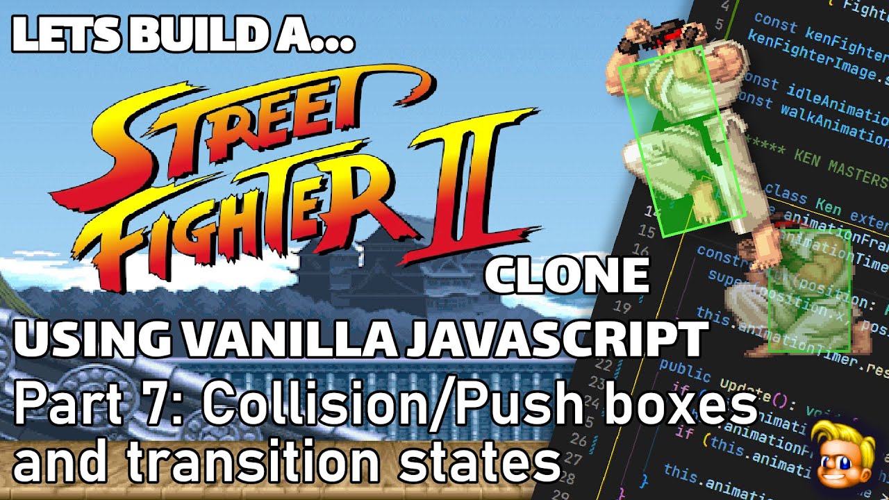 Coding a Street Fighter game | JavaScript, HTML Canvas | Adding Collision/Push boxes (Part 7)
