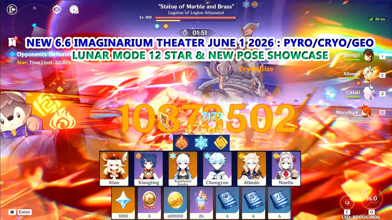 New 6.6 Imaginarium Theater June 1 2026 : Pyro/Cryo/Geo | Lunar Mode 12 Star & New Pose Showcase