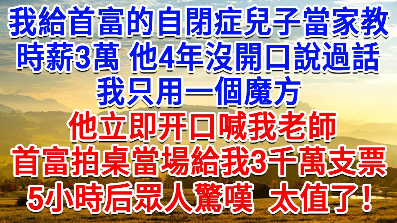 我去給首富的自閉症兒子當家教，時薪3萬，他4年沒開口說過話，我只用一個魔方，他立即开口喊我老師，首富拍桌當場給我3000萬支票， 5小時后眾人驚嘆 太值了#情感故事#故事#小說#戀愛#情感#婚姻