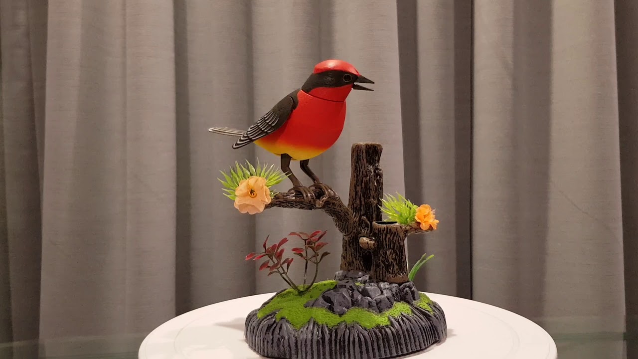 Vermillion Flycatcher Bird Electric Singing Bird with Desk Ornament