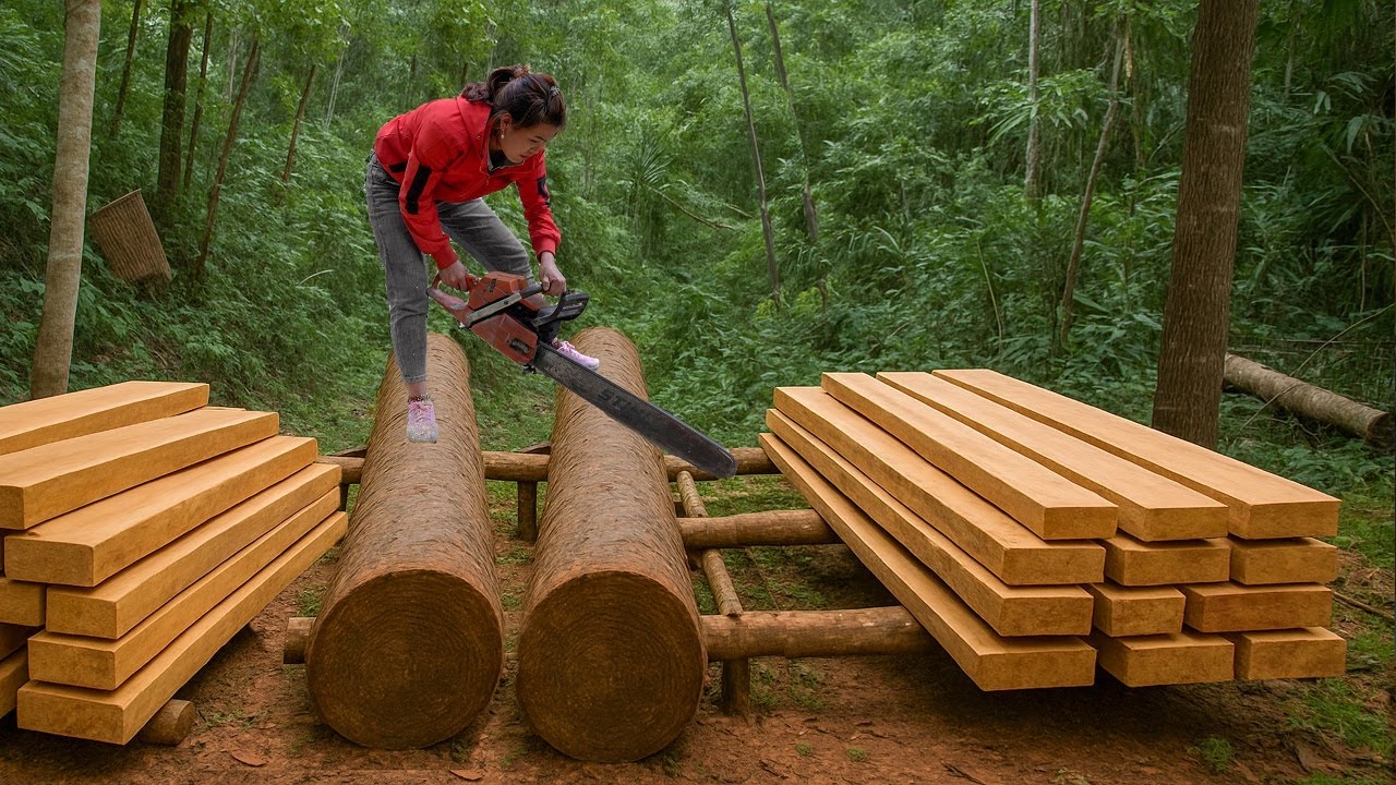 A life with wood: Young girl cuts and Transports wood herself to build a New House