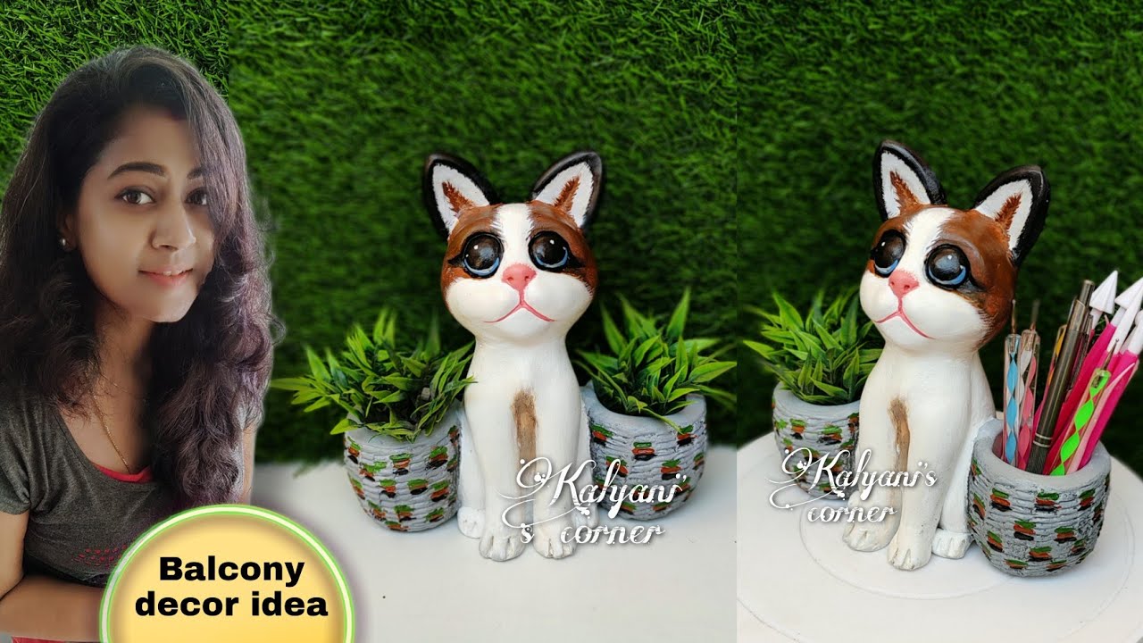 DIY Cat planter & pen holder/Balcony decor/Easy recycling idea/plastic bottle craft/diy home decor