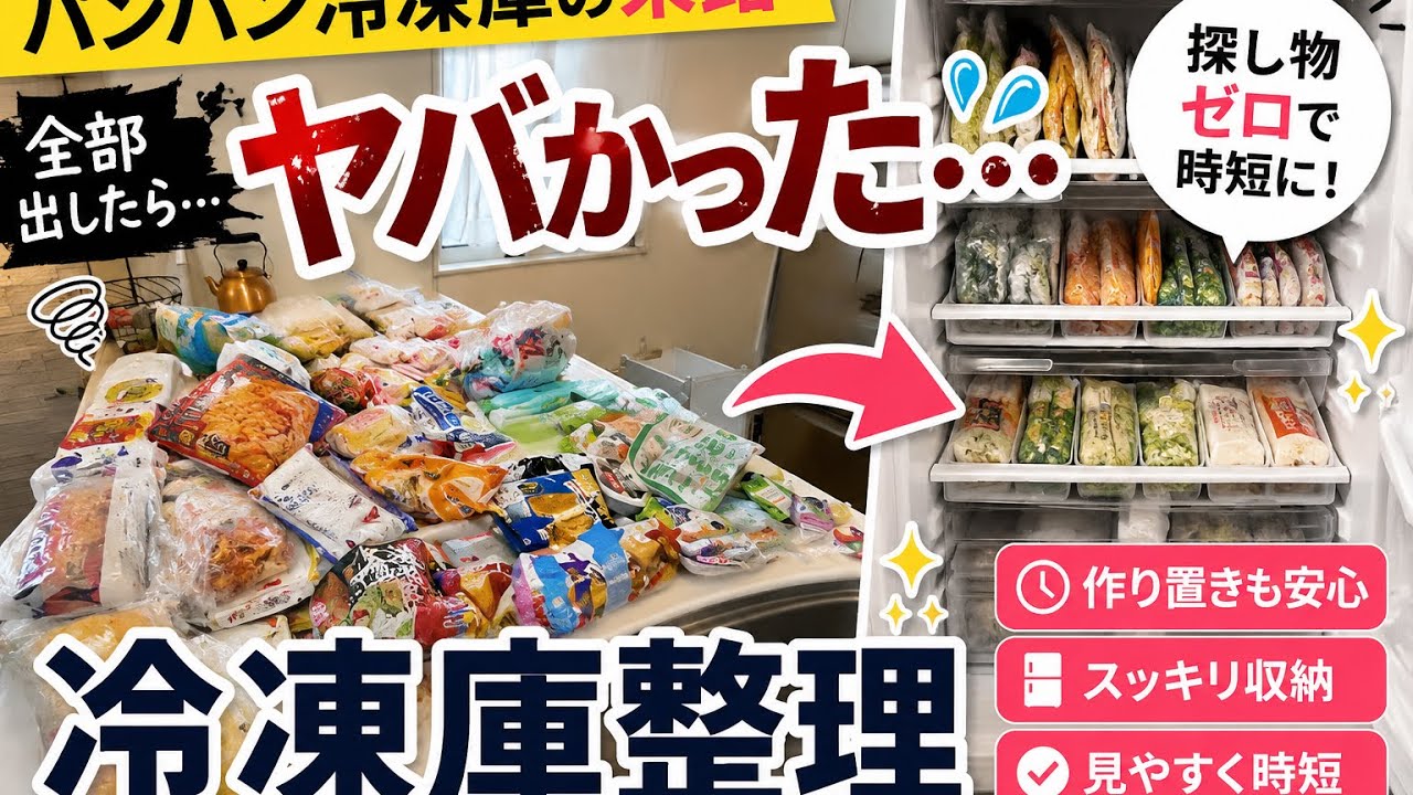 冷凍作り置き大量‼️平日とお弁当楽々‼️楽家事目指して「パンパン冷凍庫をゼロから整理！冷凍作り置きもスッキリ収納」大量作り置きと格闘！「パンパン冷凍庫がスッキリ！ワンアクション収納術」