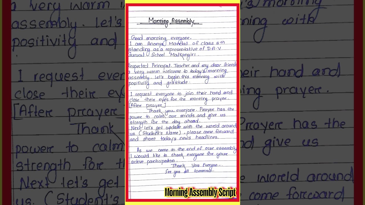 Anchoring script for morning assembly in English l Morning Assembly anchoring script in English