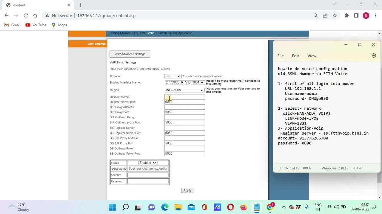 #BSNL_FTTH voice ( Telephone) configuration Syrotech ONT/ modem