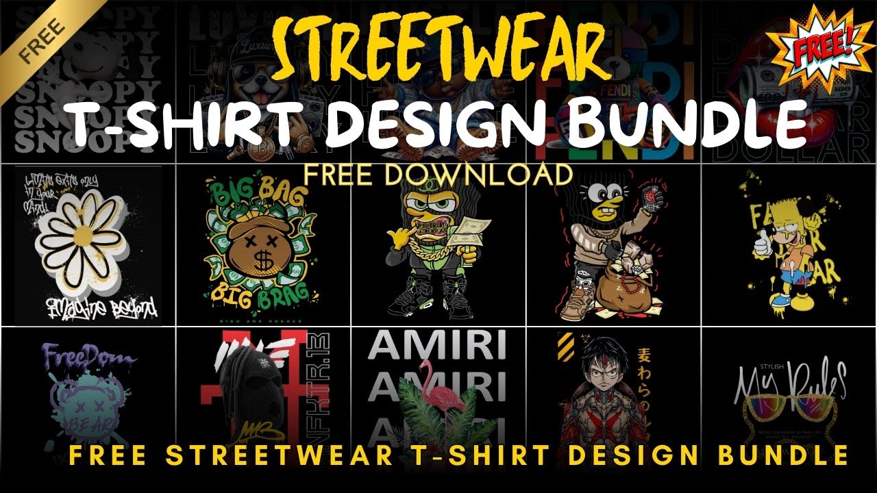 Free Streetwear T-Shirt Design Bundle | Download 110+ Urban Graphic Tees for POD & Clothing Brands