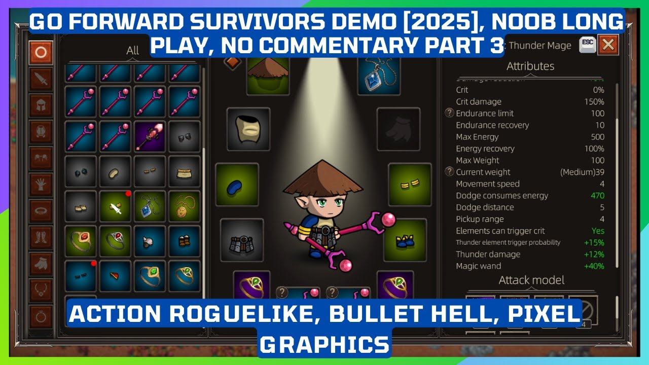 [3] Go Forward Survivors Demo [2025], Noob Long Play - No Commentary, Bullet Hell, Roguelite, Pixel