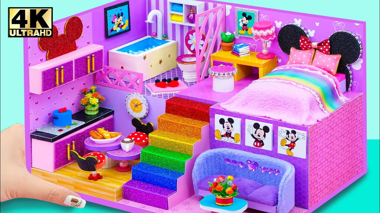How To Make Purple Mickey Mouse House from Cardboard for Two ❤️ DIY Miniature Cardboard House # 136