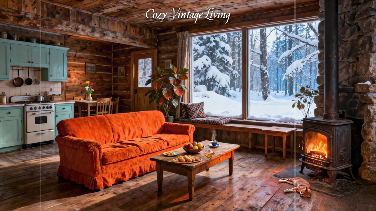 Snowy Winter Cabin ❄️ Vintage Jazz by the Fireplace | Cozy Log House Ambience