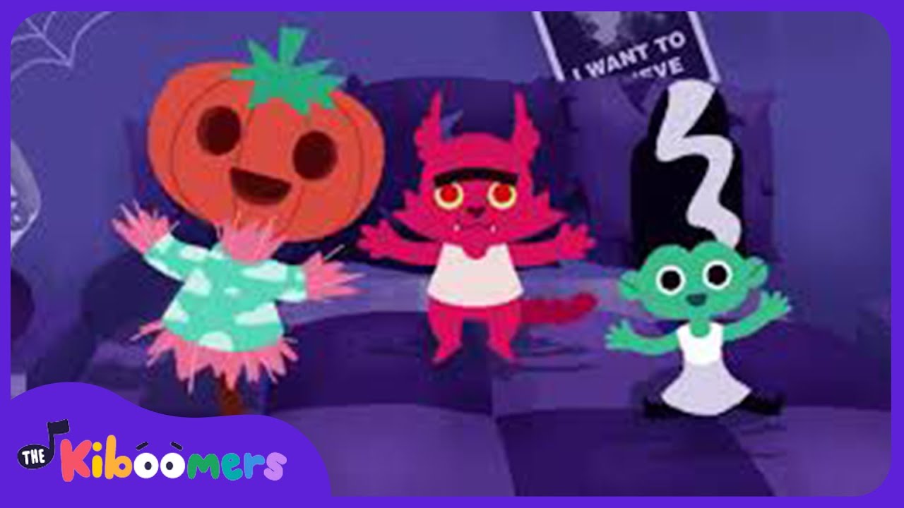 Five Little Monsters Jumping on the Bed - The Kiboomers Preschool Circle Time Halloween Song