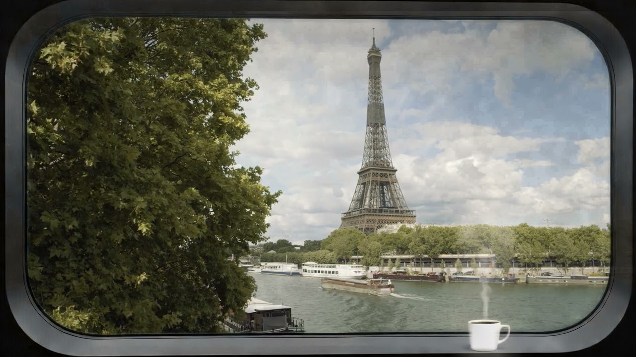 Paris City View with Eiffel Tower, 4K, Healing, No Ad
