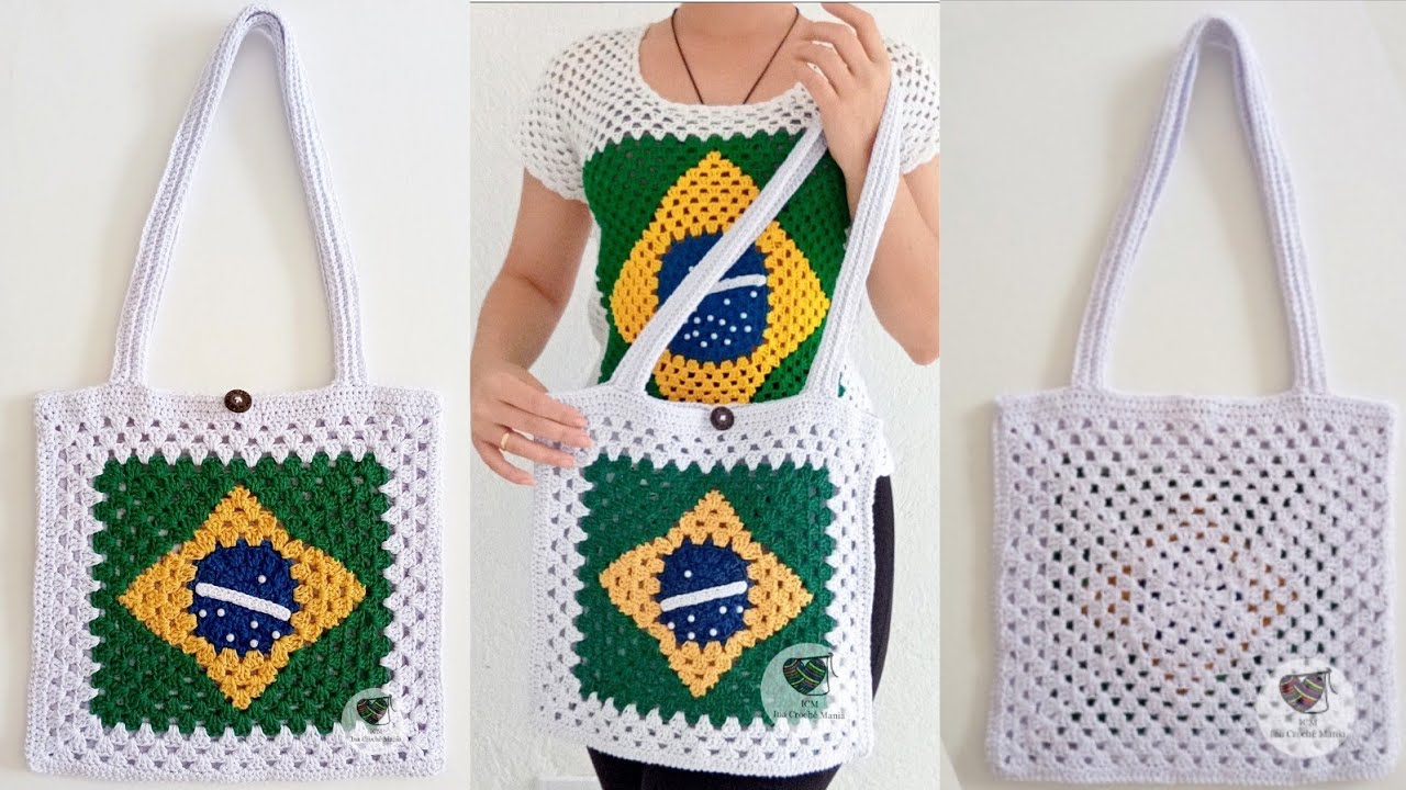 Bolsa de crochê Brasil 🇧🇷( obs: pode usar Barbante fio 4 ou fio amigurumi)#bolsa #brasil