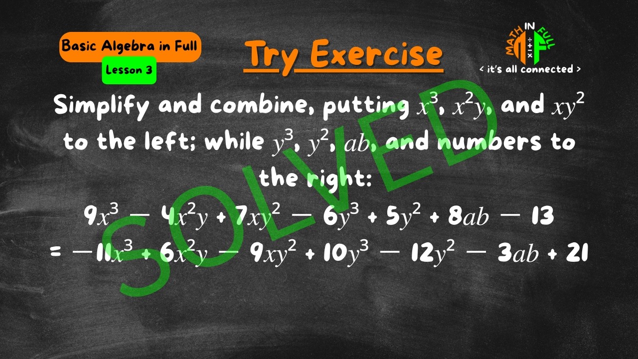 SOLUTION: Addition & Subtraction in Algebra Try Exercise | Basic Algebra in Full (Lesson 3)