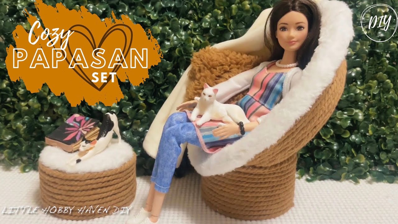 DIY Miniature Papasan Chair for Dolls | Bonus Ottoman, Pillow & Blanket! | 1:6 scale