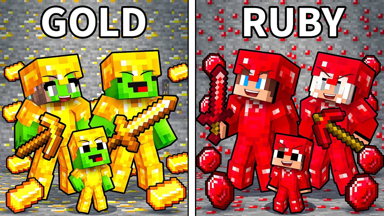 Джей-Джей и Майки: битва семей брони «Золото» против «Рубин» в Minecraft — Maizen
