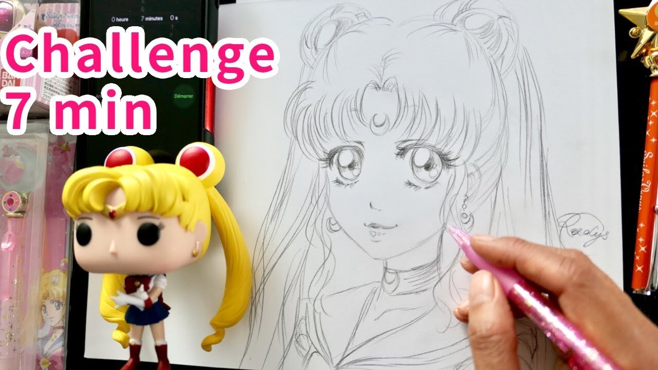 CHALLENGE MANGA EN 7 MIN Comment je dessine au crayon SailorMoon Tuto fan-art portrait facile