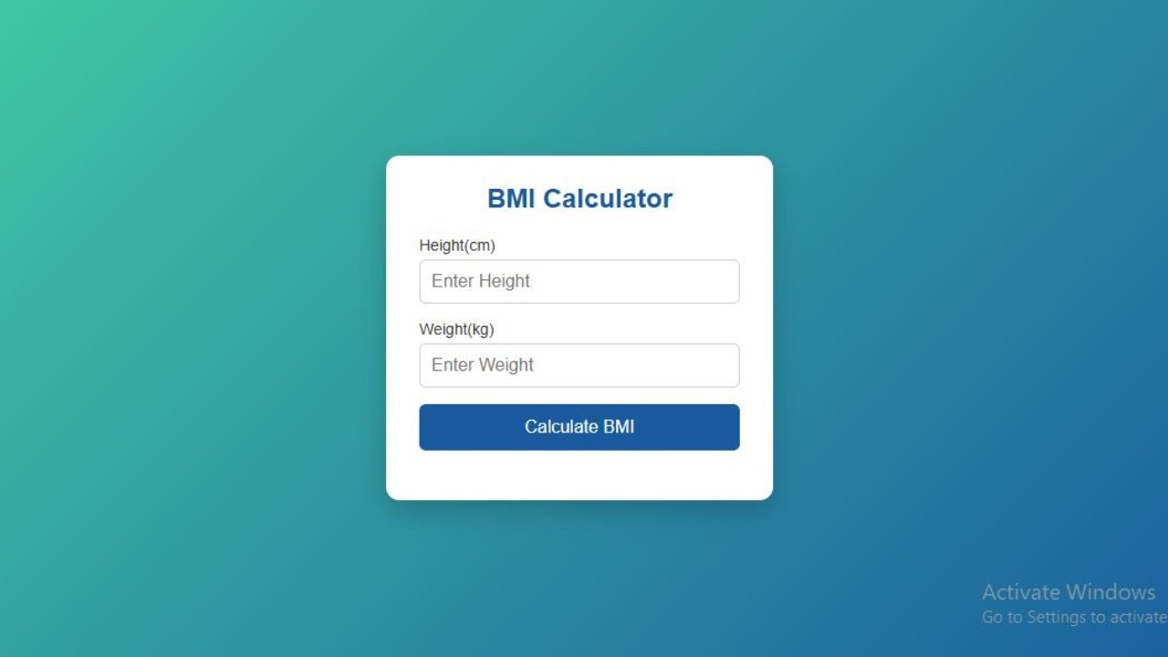 BMI Calculator Using HTML CSS JavaScript | Beginner JavaScript Project #HTMLCSSJavaScript