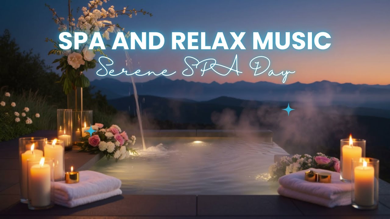 💙 Mountain Sunset Hot Spring Spa & Relax Music | 3 Hours Calm Water Ambience | Serene SPA Day 🌿