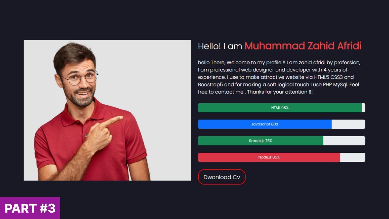 About Section || Part 3||bootstrap portfolio full Website