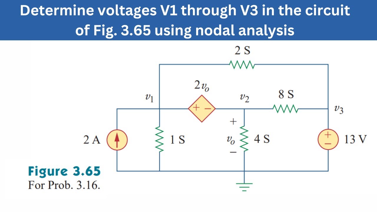 Prob 3.16 | Determine voltages V1 through V3 in the circuit of Fig. 3.65 | FEC 4th Edition