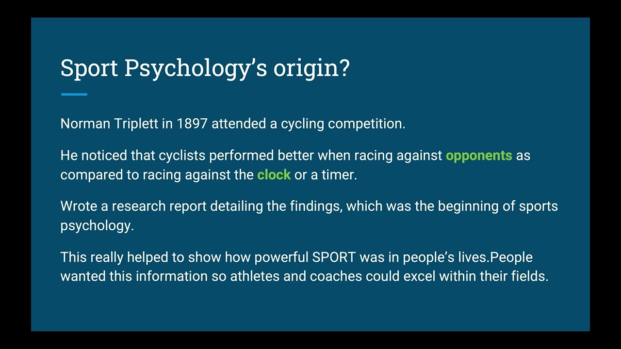 SMGT 465 Section I: Overview and history of sport psychology