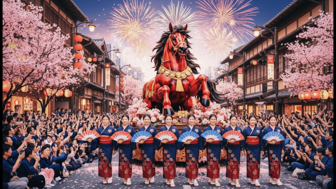 Tokyo Lunar New Year Parade 2026: Massive Japanese Lantern Floats, Sakura Confetti & Fireworks (4K)