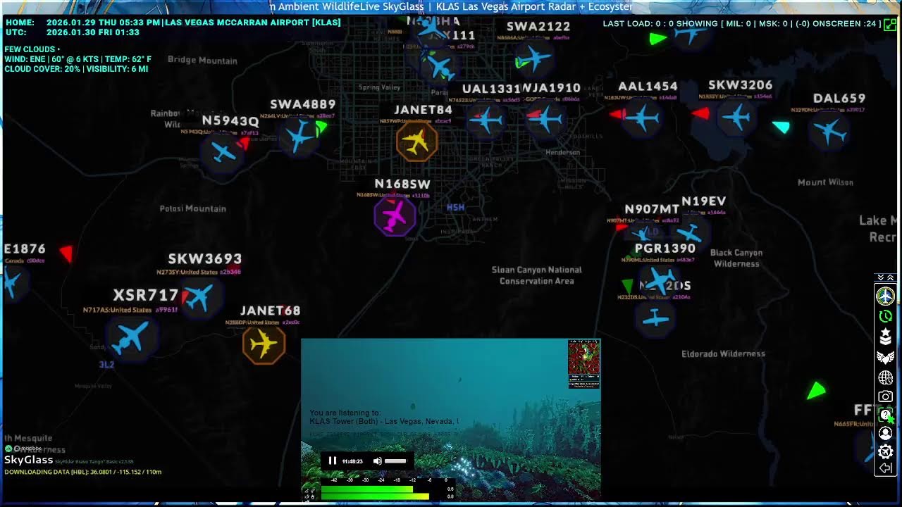 Live SkyGlass | KLAS Las Vegas Airport Radar + Ecosystem Ambient Wildlife