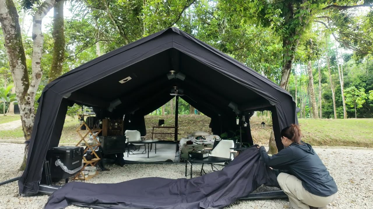 Solo Camping with Luxury inflatable tent 55kg ( COODY 17.2) | ASMR