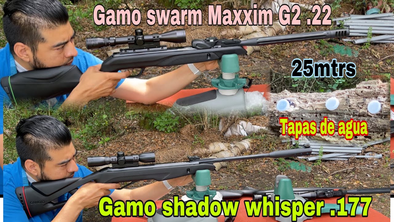Rifles Gamo Cal 5.5 y 4.5 increíbles,,tumbando tapitas de agua 25mtrs y 70mtrs