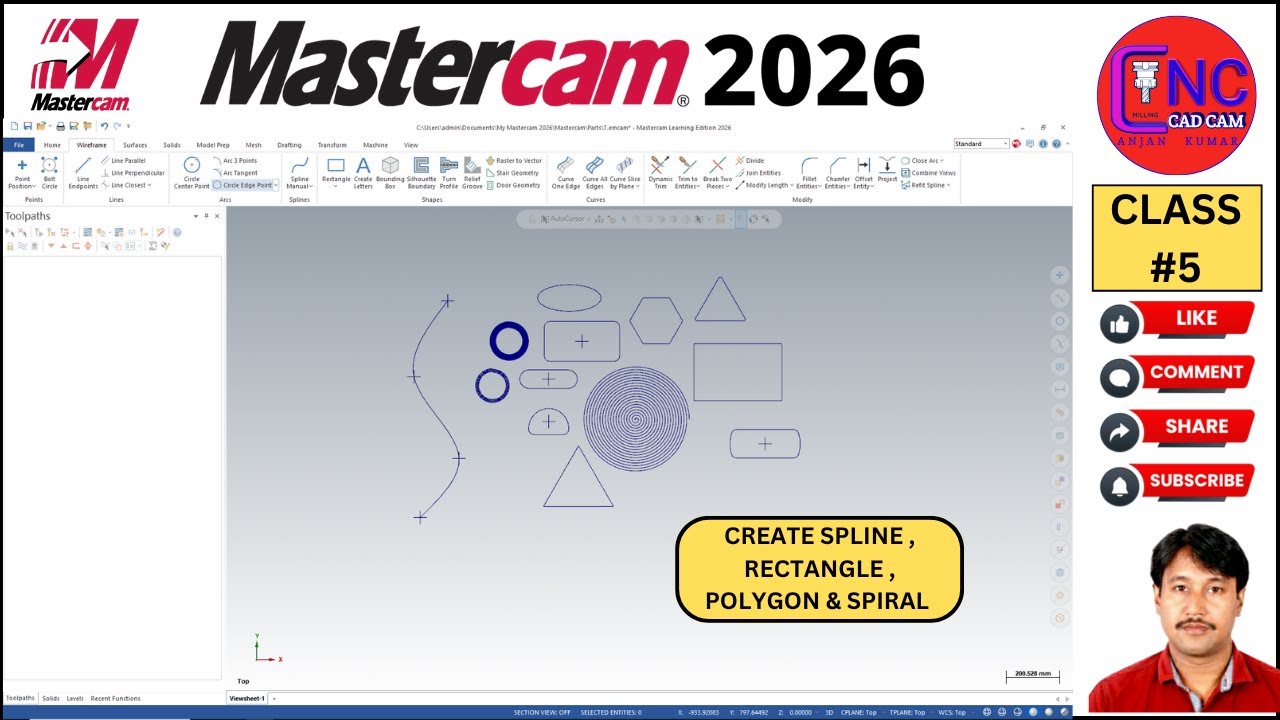 #5 MASTERCAM 2026 | How to CREATE SPLINE & RECTANGLE , POLYGON ,SPIRAL IN MASTERCAM 2026   |