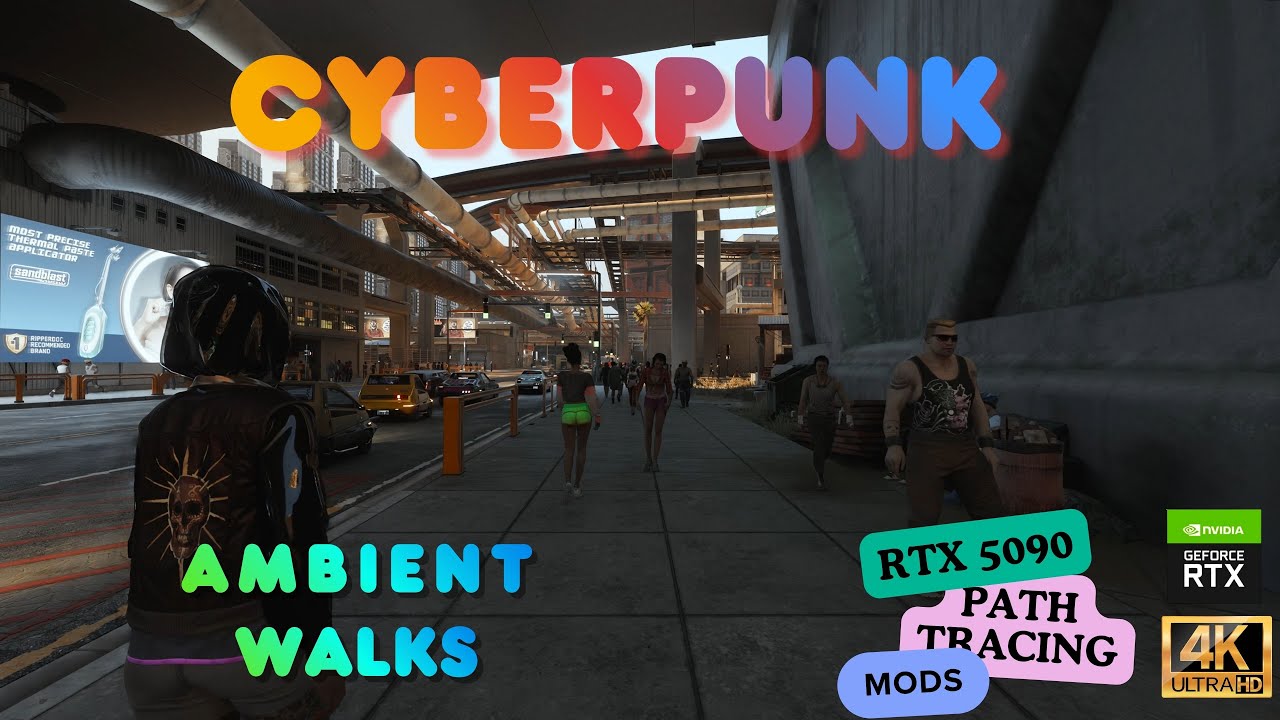 Cyberpunk 2077 | Walking Ambience | Relaxation | Sights Sounds Atmosphere | RXT 5090 | Path Tracing