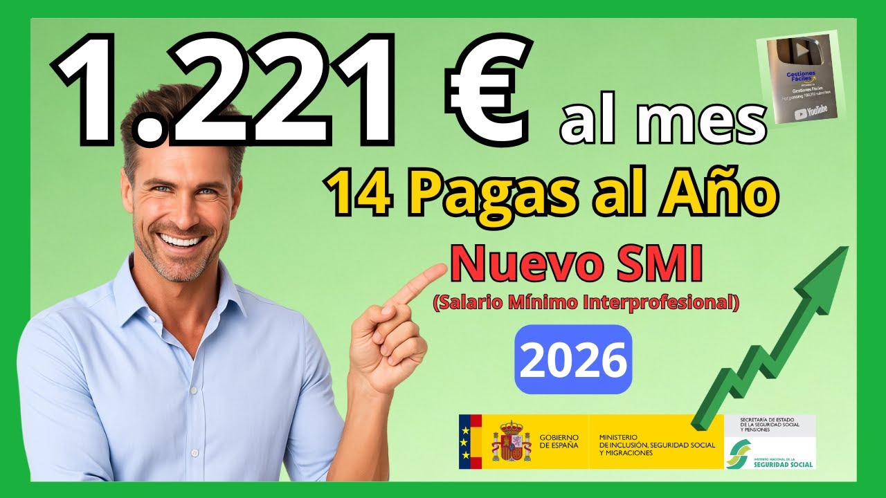 ⏩𝐒𝐔𝐁𝐈𝐃𝐀 𝐒𝐌𝐈 𝟏.𝟐𝟐𝟏 𝐞𝐮𝐫𝐨𝐬 𝐦𝐞𝐬 (𝐒𝐚𝐥𝐚𝐫𝐢𝐨 𝐌𝐢́𝐧𝐢𝐦𝐨 𝐈𝐧𝐭𝐞𝐫𝐩𝐫𝐨𝐟𝐞𝐬𝐢𝐨𝐧𝐚𝐥) 𝟐𝟎𝟐𝟔 #gestionesfaciles #salariominimo