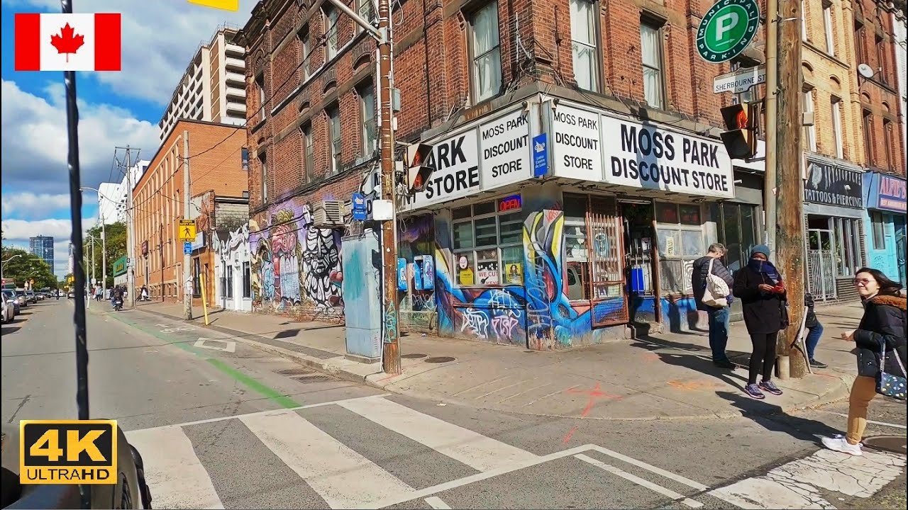 Driving Most DANGEROUS Neighbourhood Street in Toronto Canada - Sherbourne St & Dundas St E