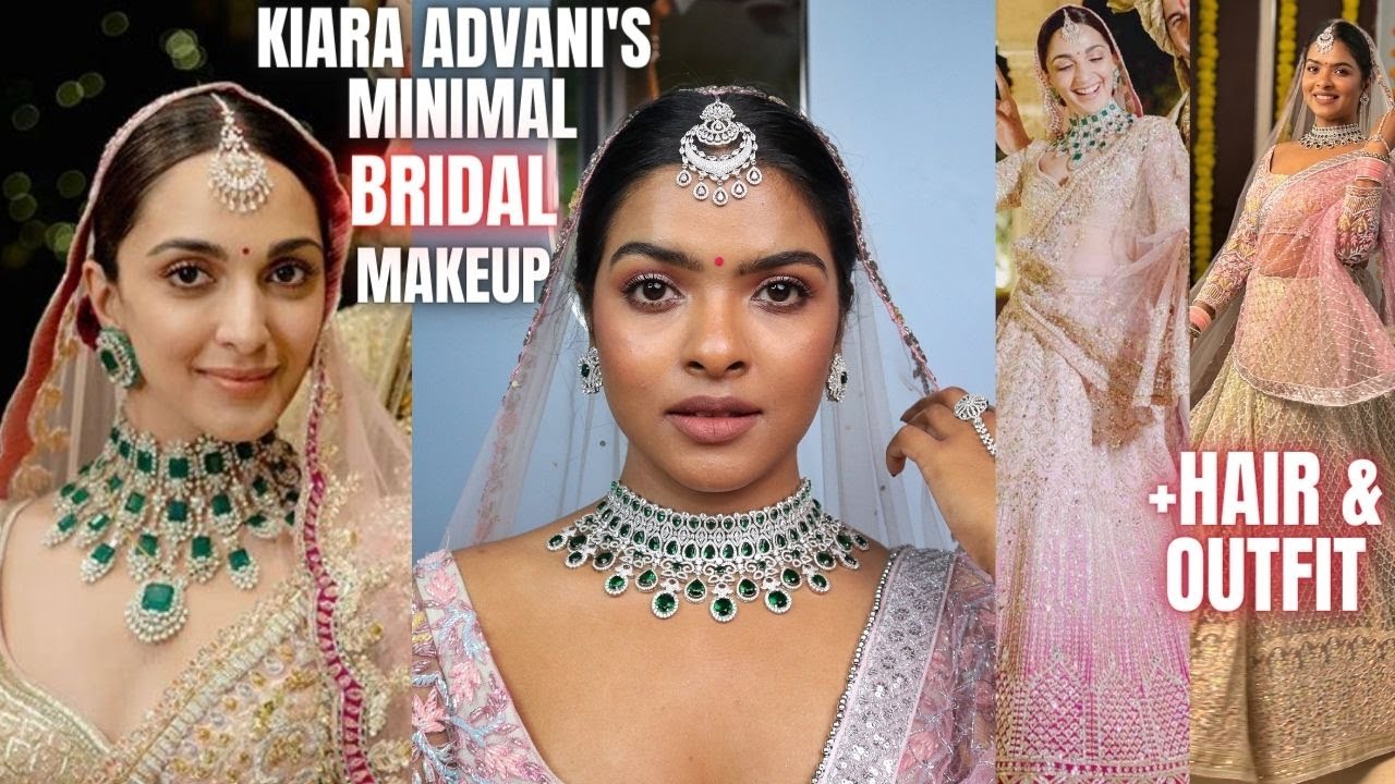 GLOWY & SOFT Minimal Bridal Makeup Tutorial | Kiara Advani's Bridal OUTFIT, MAKEUP & HAIR ✨🔥