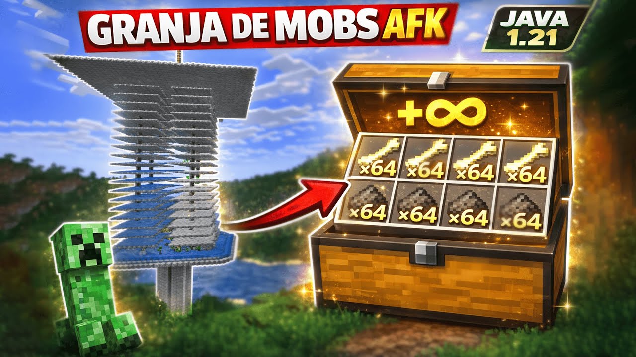 MEJOR GRANJA de MOBS CUÁDRUPLE AFK Minecraft JAVA 1.21.11
