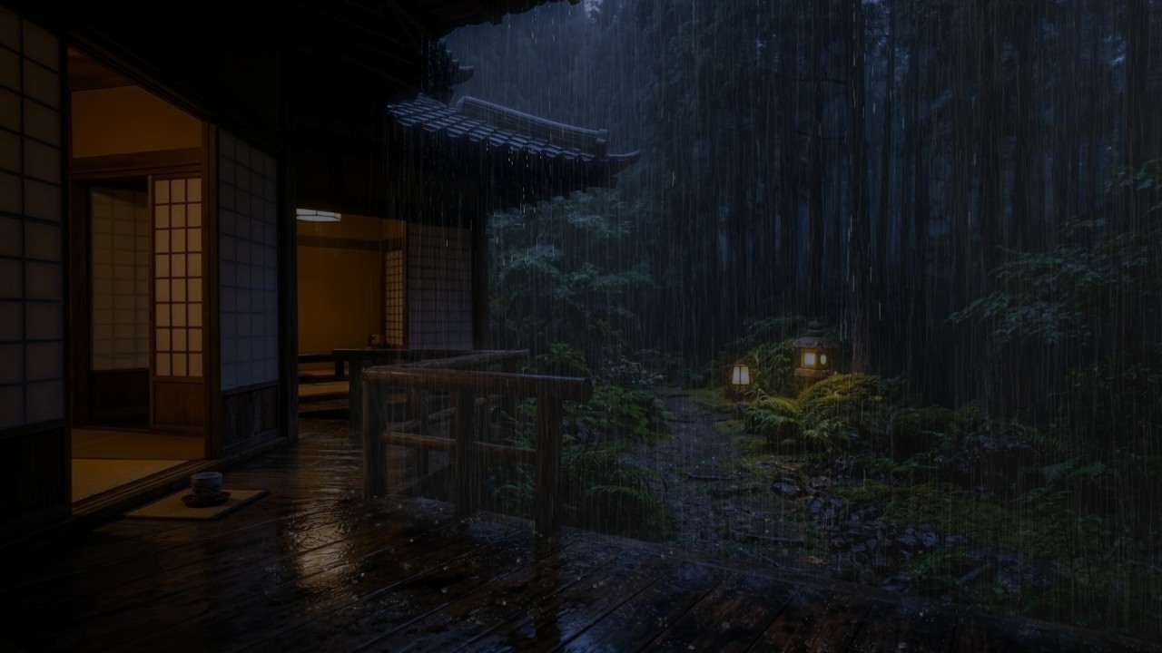 Midnight Forest Rain and Warm Cabin Ambience for Deep Sleep, Relaxation, and Study