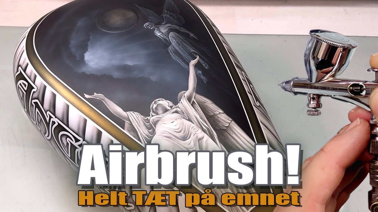 Hvordan man laver detaljer med airbrush - helt t&aelig;t! Engel p&aring; Harley-Davidson