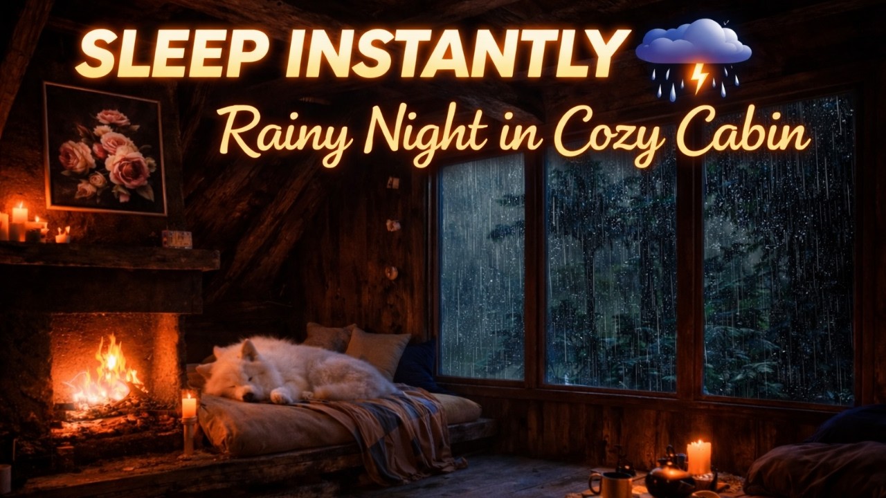 Fall Asleep Fast 🌧️ Cozy Cabin Rain & Fireplace for Deep Sleep