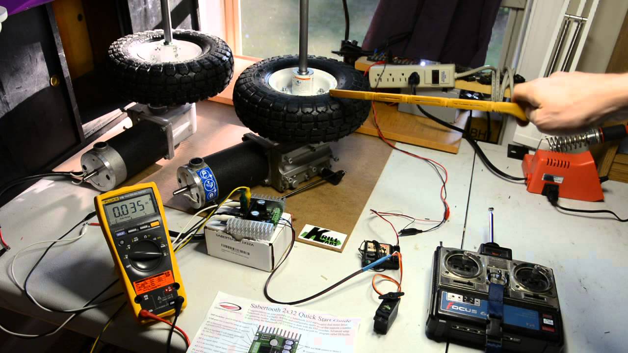 Krill Labs - 2x32 amp Sabertooth Driving 2 Jazzy Wheel Chair Motors w/ RC