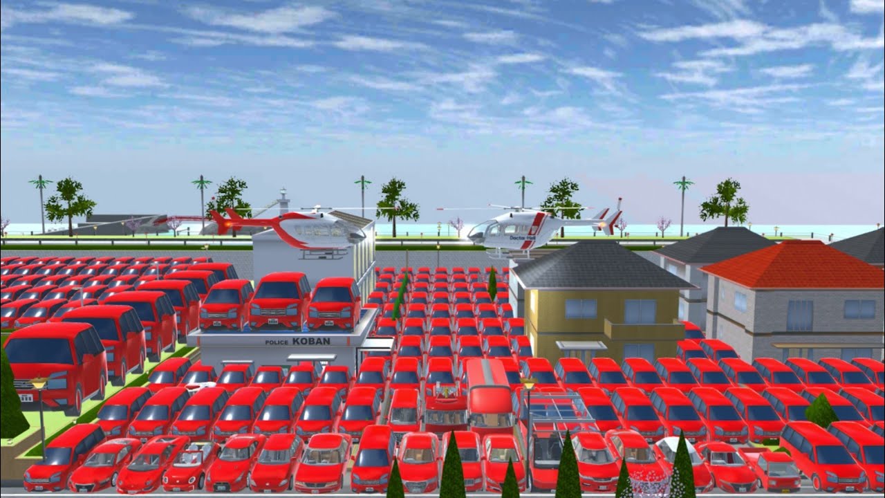 SAKURA ALL RED COLOUR SUPER CAR COLLECTION AT NEAR POLICE STATION 🤯😱🚁🚔✅   SAKURASCHOOLSIMULATOR 🚔🚒😍✅